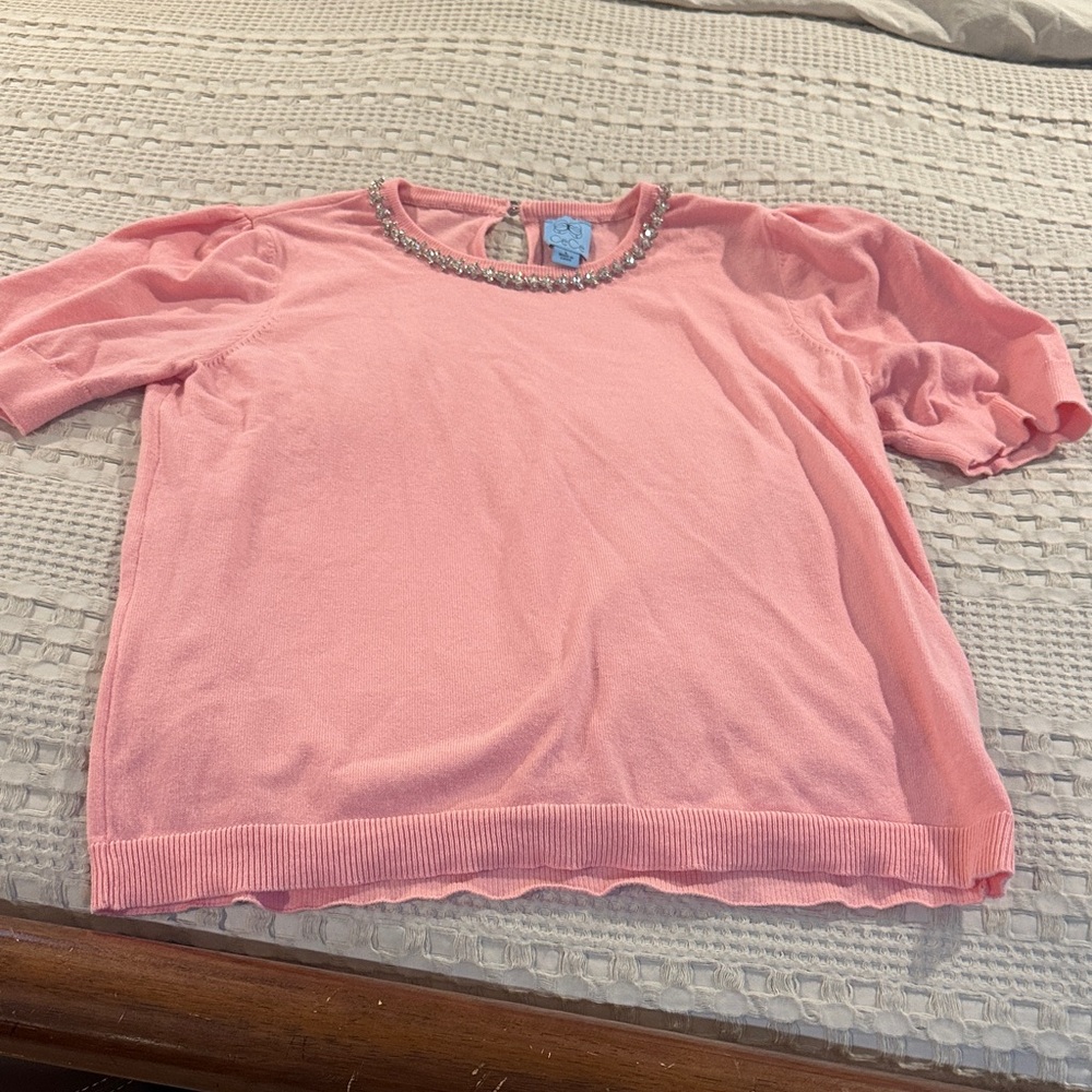 Pink Beaded Neckline Top